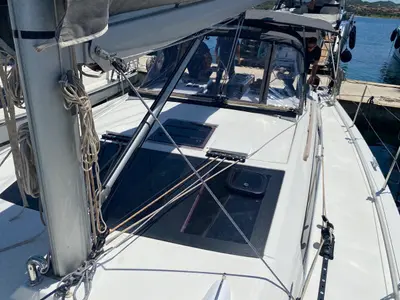Deck of Musica, a Dufour 390 Grand Large sailboat at Olbia, Italy
