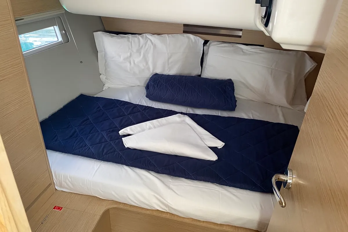 Cabin on Musica, a Dufour 390 Grand Large sailboat at Olbia, Italy