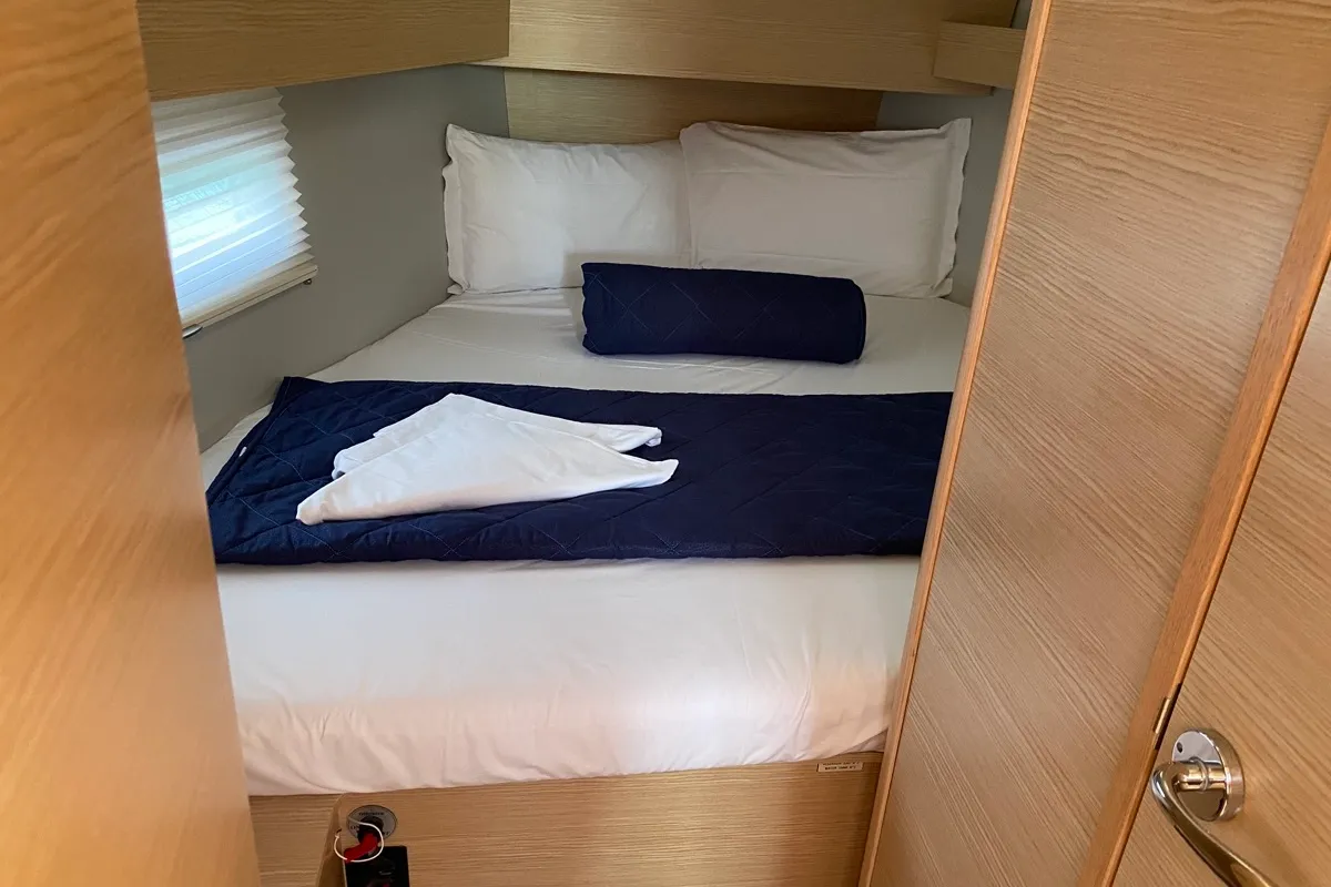 Cabin on Musica, a Dufour 390 Grand Large sailboat at Olbia, Italy