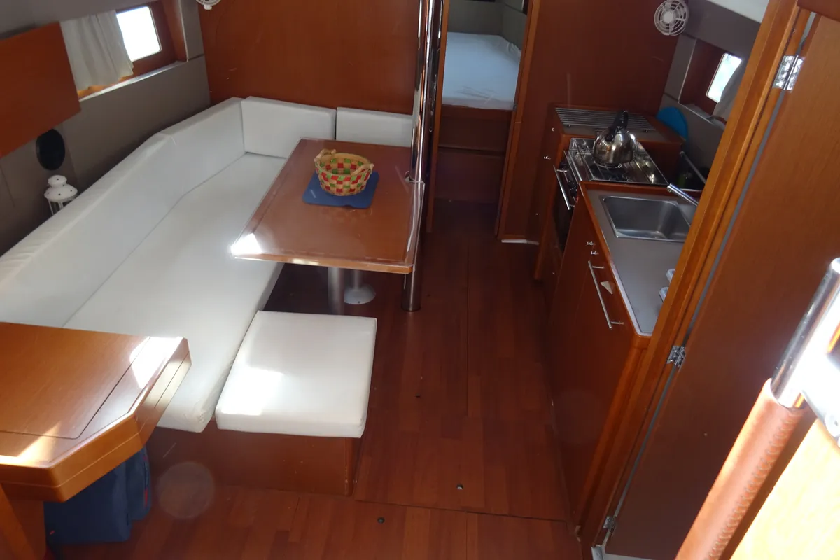 Salon of Karavas, a Beneteau Oceanis 38 sailboat at Municipal Unit of Lefkada, Greece