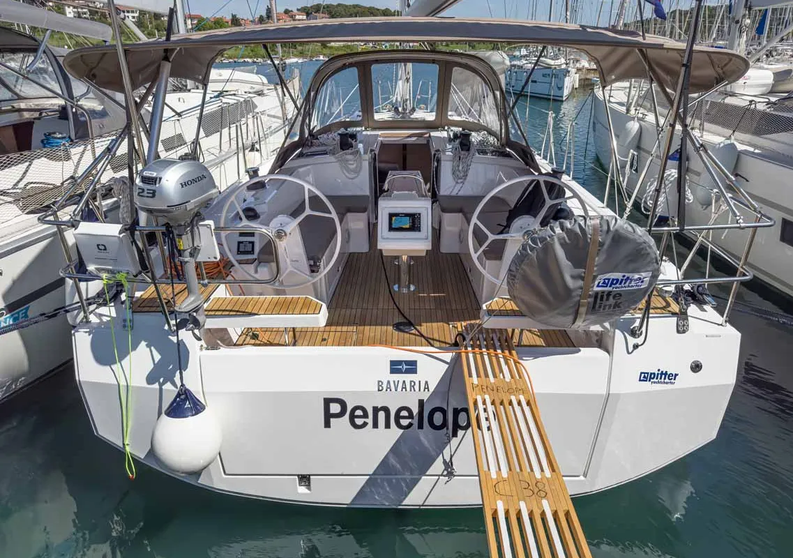 Exterior view of Penelope, a Bavaria C38 sailboat at Grad Pula, Croatia