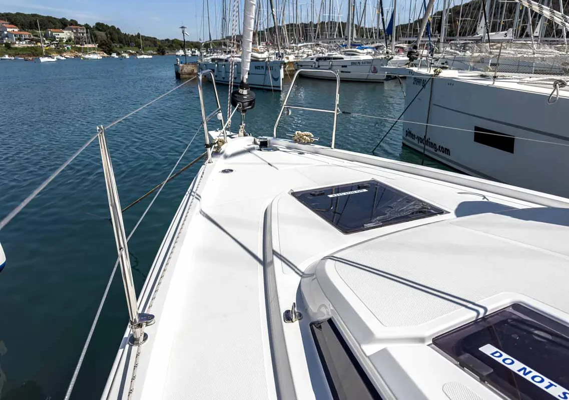 Deck of Penelope, a Bavaria C38 sailboat at Grad Pula, Croatia
