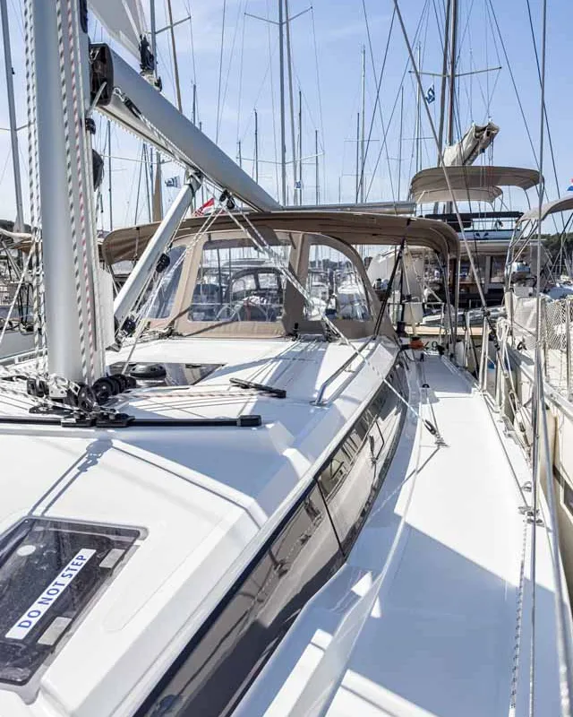 Deck of Penelope, a Bavaria C38 sailboat at Grad Pula, Croatia