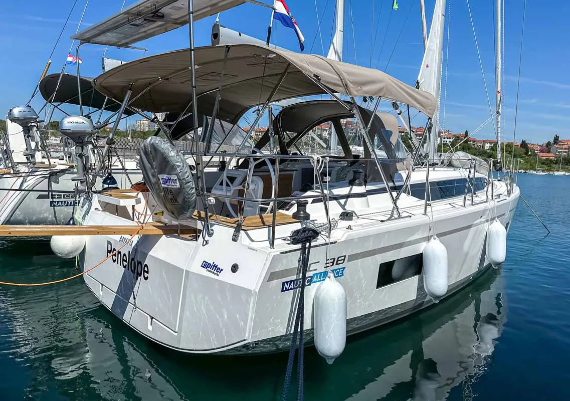 Exterior view of Penelope, a Bavaria C38 sailboat at Grad Pula, Croatia
