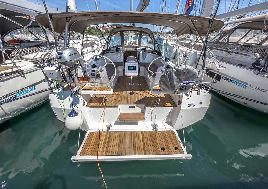 Cockpit of Penelope, a Bavaria C38 sailboat at Grad Pula, Croatia