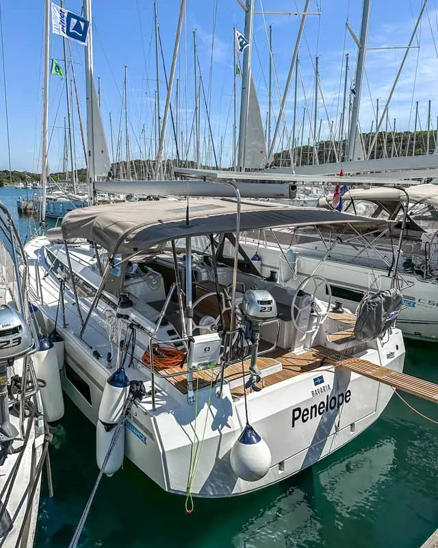 Exterior view of Penelope, a Bavaria C38 sailboat at Grad Pula, Croatia