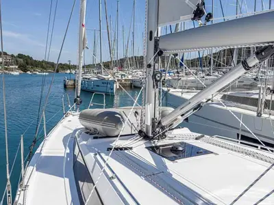 Deck of Penelope, a Bavaria C38 sailboat at Grad Pula, Croatia