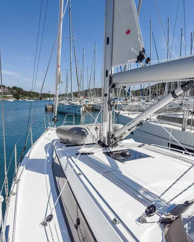 Deck of Penelope, a Bavaria C38 sailboat at Grad Pula, Croatia