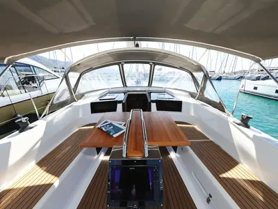 Deck of Pollux, a Hanse 418 sailboat at Grad Kaštela, Croatia