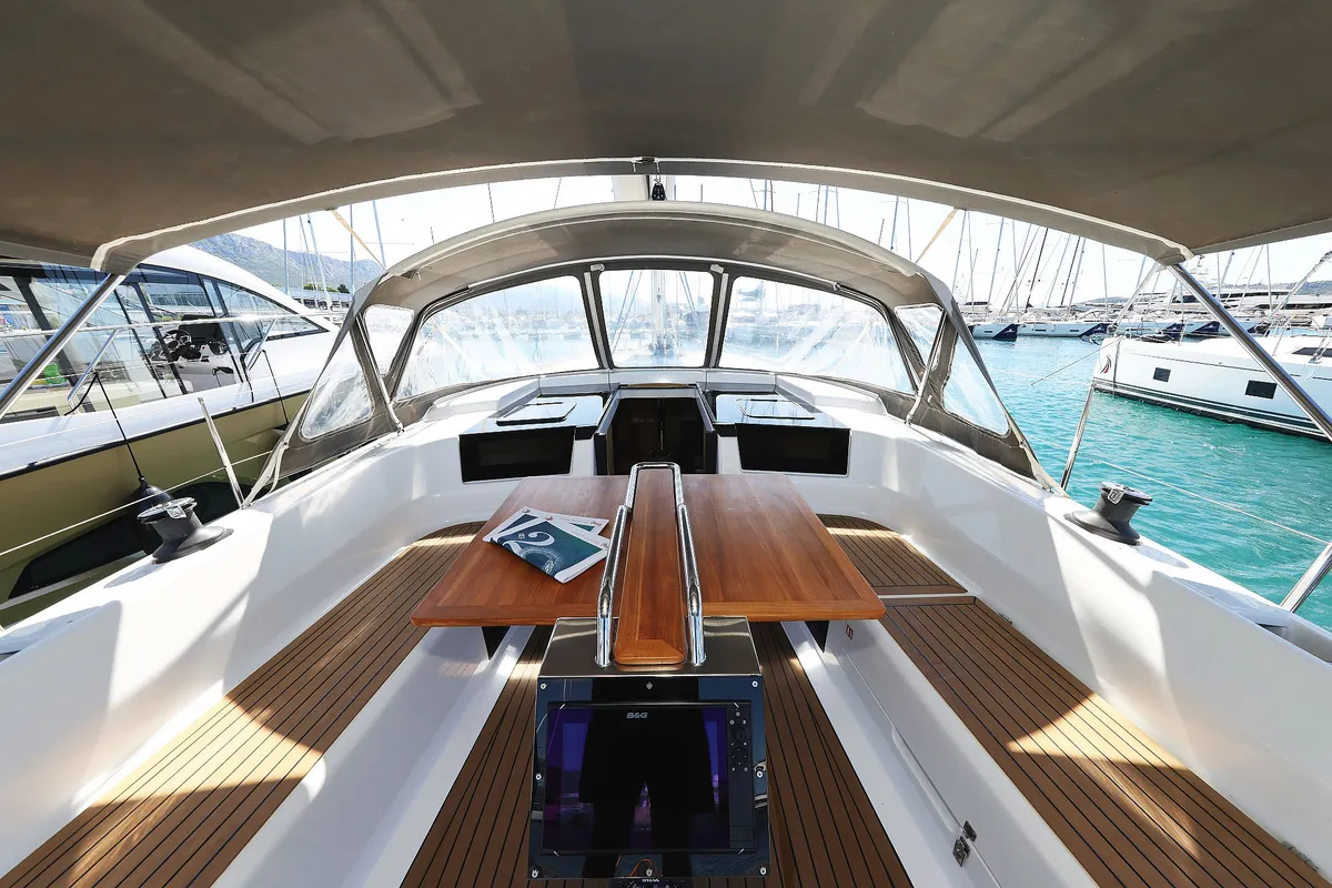 Deck of Pollux, a Hanse 418 sailboat at Grad Kaštela, Croatia