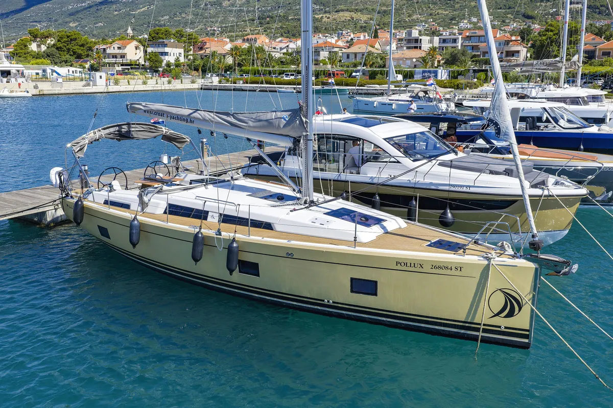 Exterior view of Pollux, a Hanse 418 sailboat at Grad Kaštela, Croatia