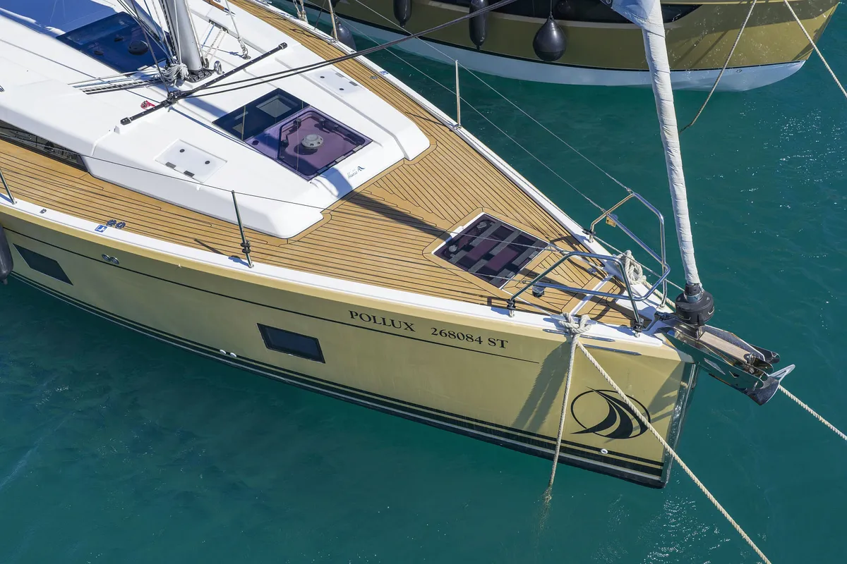 Exterior view of Pollux, a Hanse 418 sailboat at Grad Kaštela, Croatia