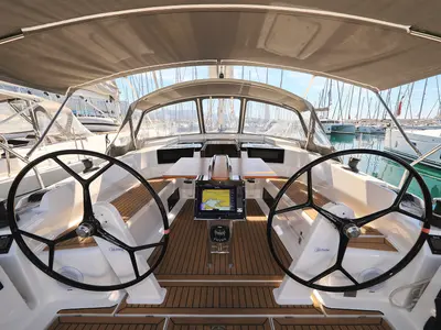 Cockpit of Pollux, a Hanse 418 sailboat at Grad Kaštela, Croatia