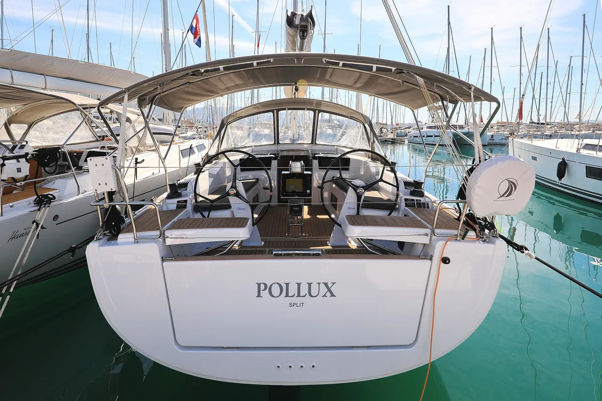 Exterior view of Pollux, a Hanse 418 sailboat at Grad Kaštela, Croatia