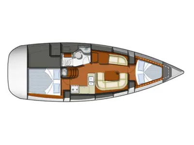 Floor plan of Sunny, a Jeanneau Sun Odyssey 36i sailboat at Municipal Unit of Rhodes, Greece