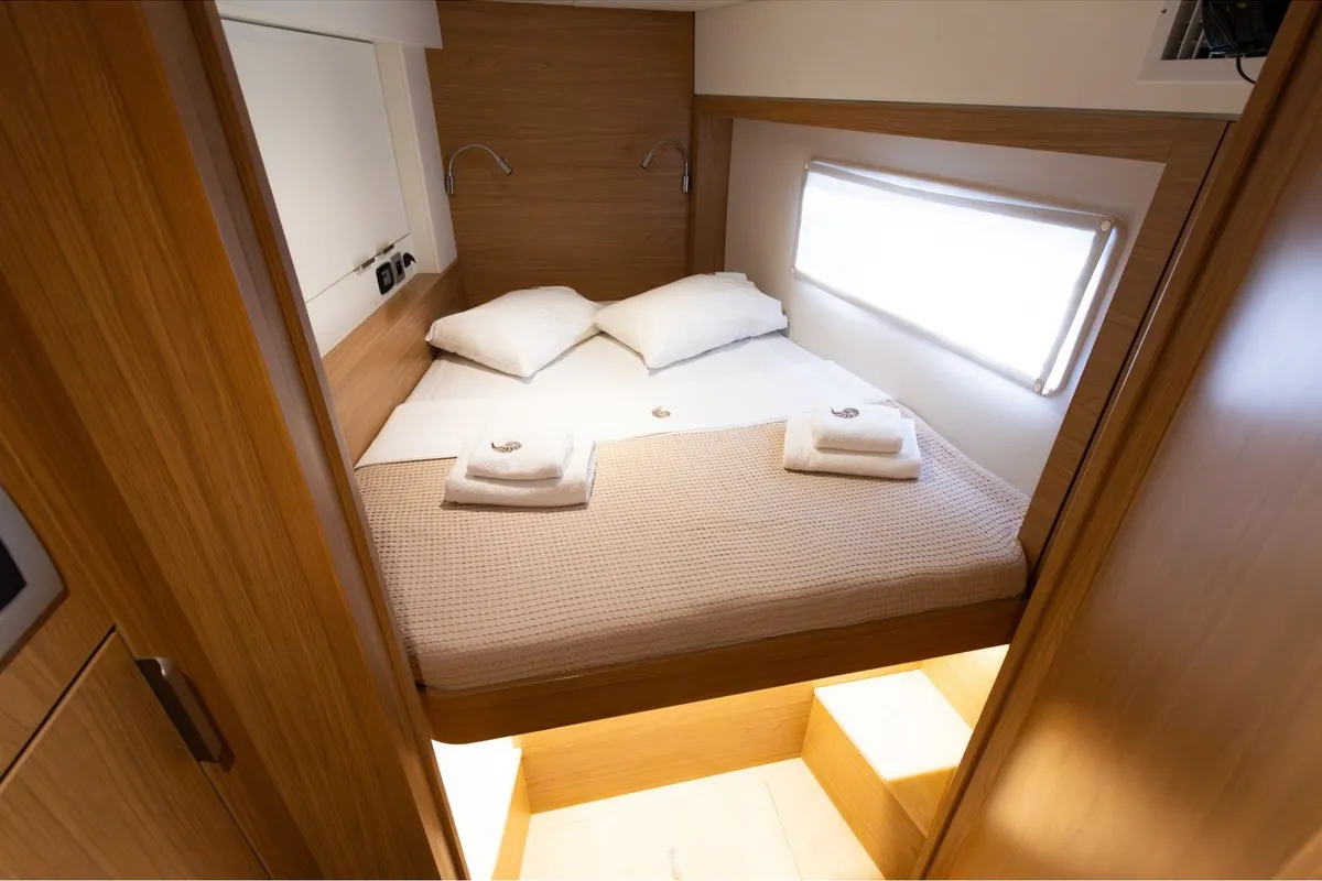 Cabin on Stelina II, a Bali 4.2 catamaran at Preveza, Greece
