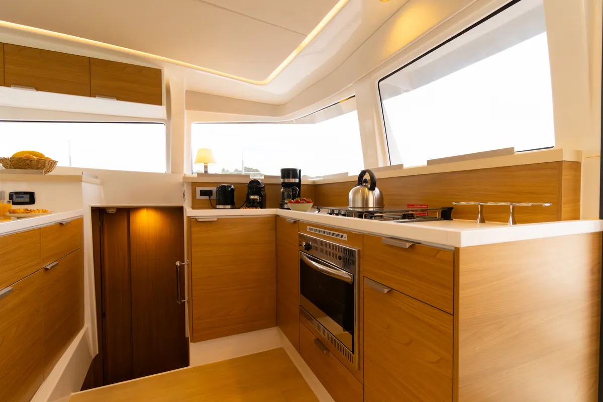 Galley of Stelina II, a Bali 4.2 catamaran at Preveza, Greece