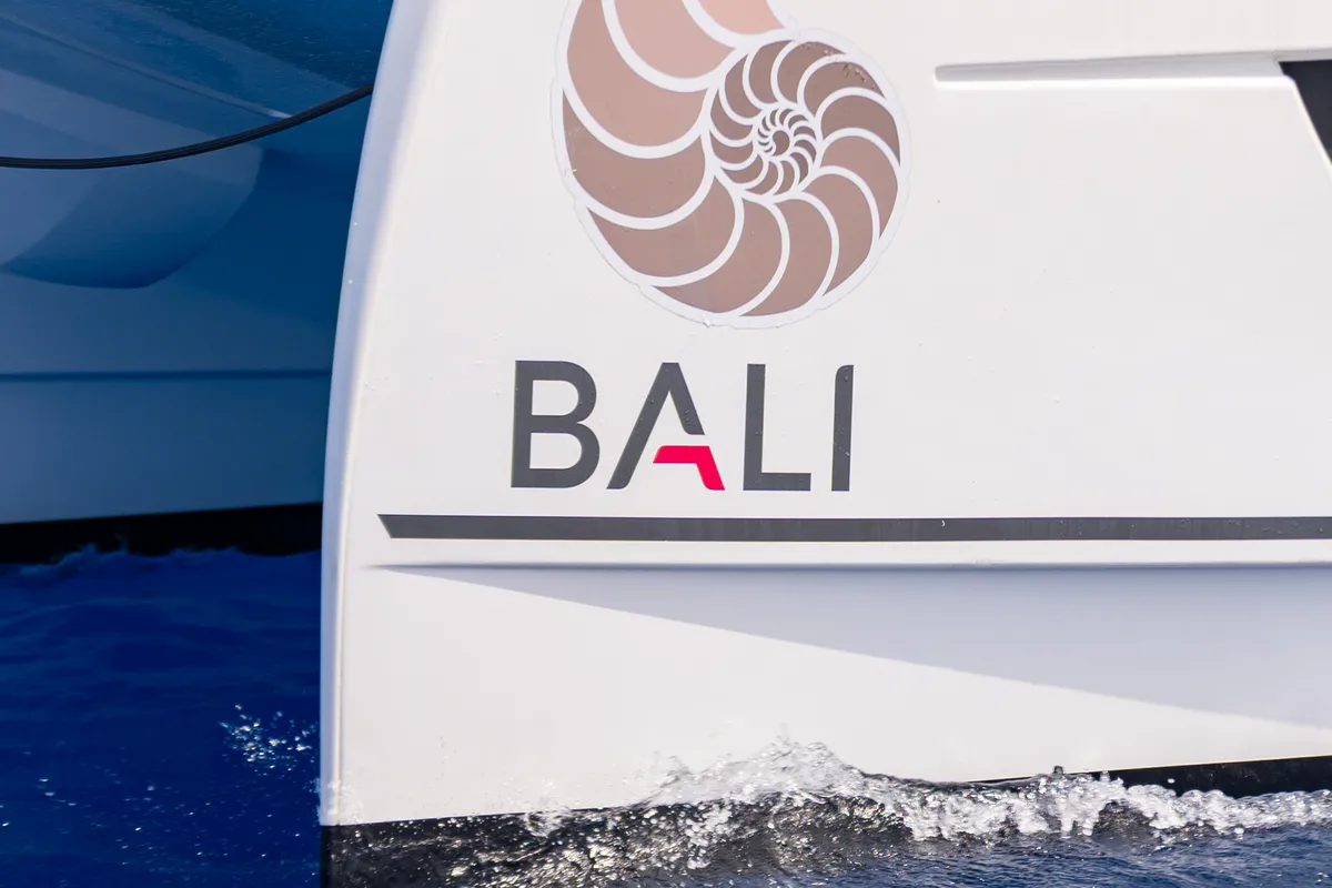 Exterior view of Stelina II, a Bali 4.2 catamaran at Preveza, Greece