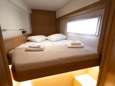 Cabin on Stelina II, a Bali 4.2 catamaran at Preveza, Greece