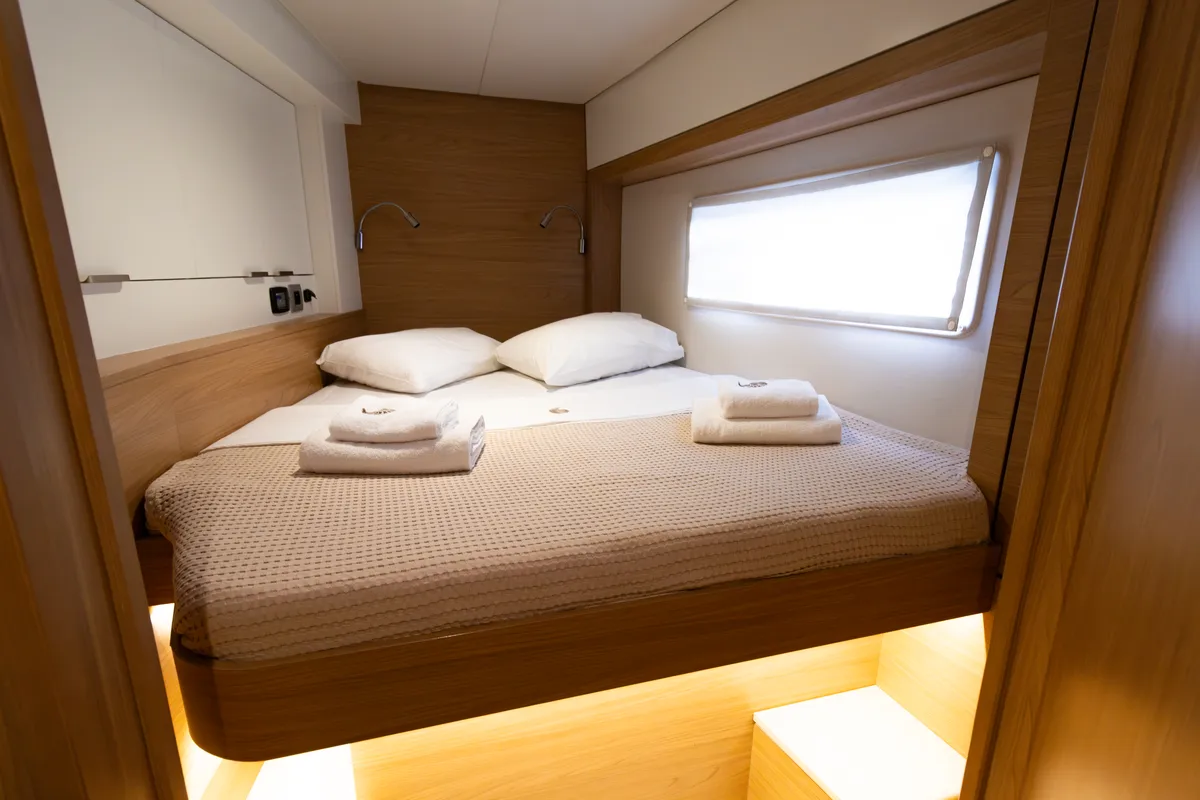 Cabin on Stelina II, a Bali 4.2 catamaran at Preveza, Greece