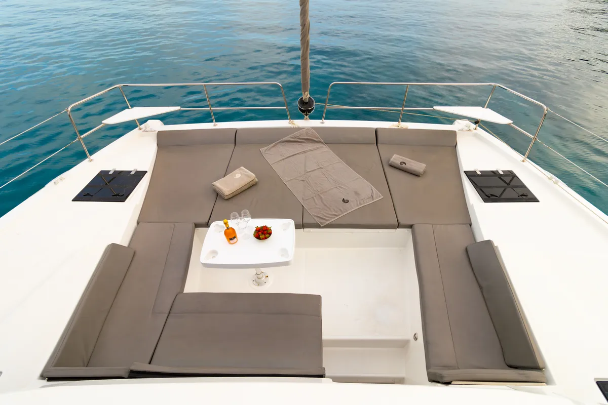 Deck of Stelina II, a Bali 4.2 catamaran at Preveza, Greece