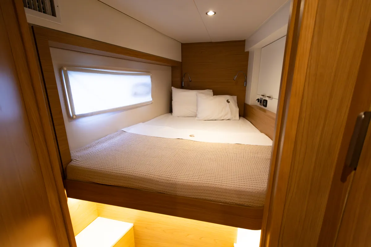 Cabin on Stelina II, a Bali 4.2 catamaran at Preveza, Greece