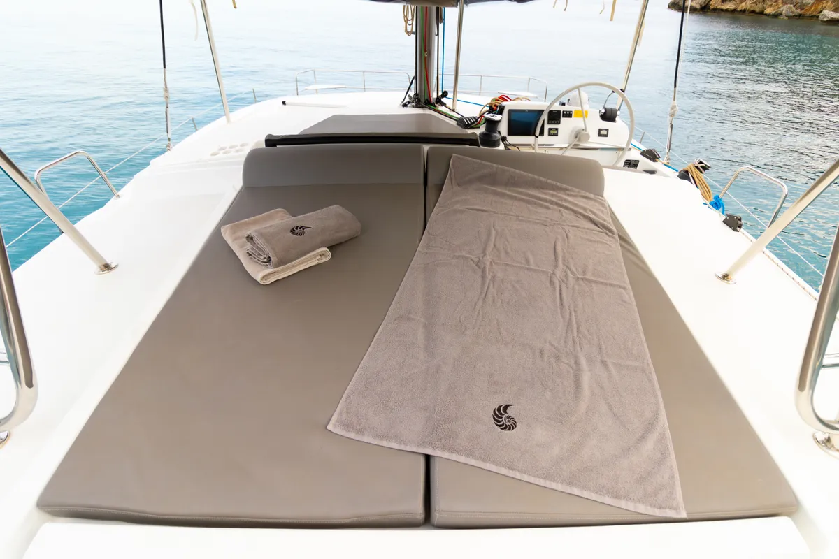 Deck of Stelina II, a Bali 4.2 catamaran at Preveza, Greece