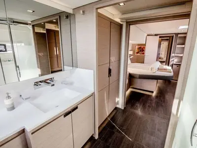 Head on Allure, a Fountaine Pajot Samana 59 catamaran at Athens, Greece