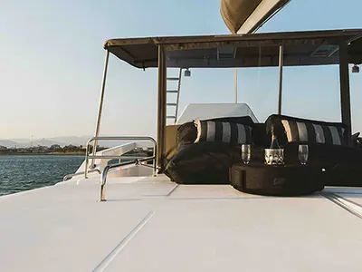 Deck of Blue Horizon - Skippered, a Dufour Catamaran 48 catamaran at Preveza, Greece