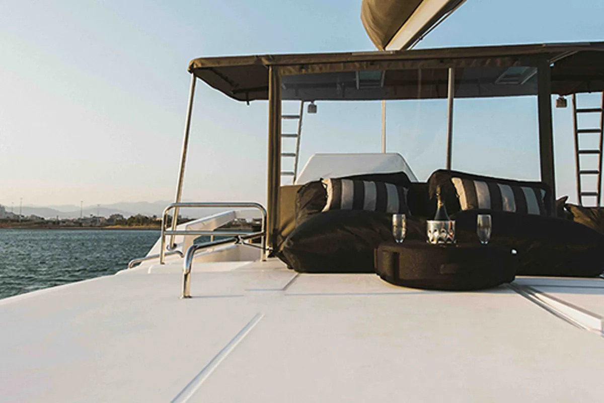 Deck of Blue Horizon - Skippered, a Dufour Catamaran 48 catamaran at Preveza, Greece