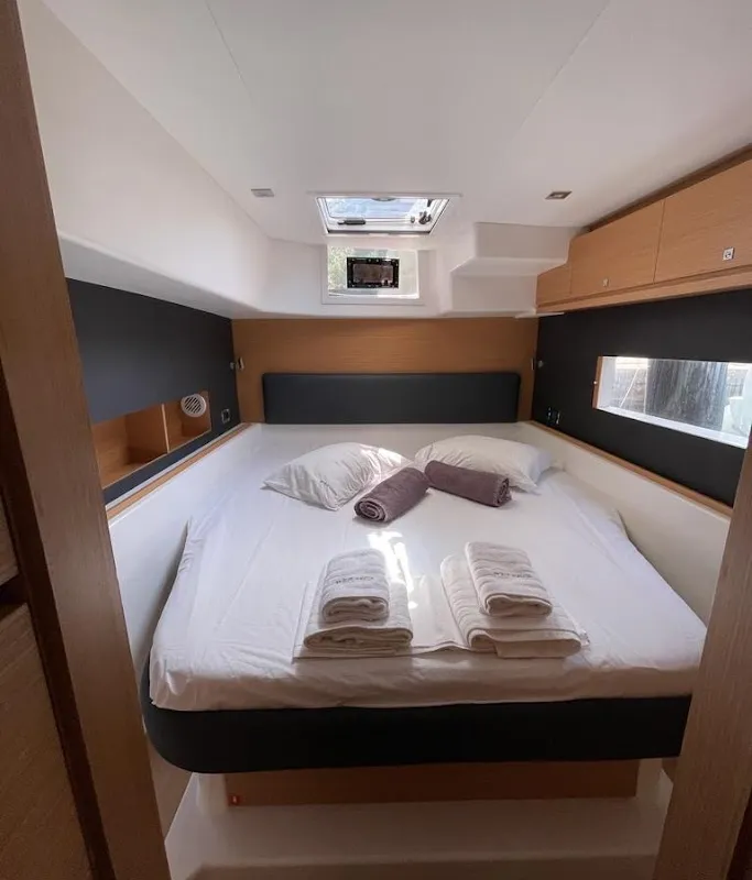 Cabin on Blue Horizon - Skippered, a Dufour Catamaran 48 catamaran at Preveza, Greece