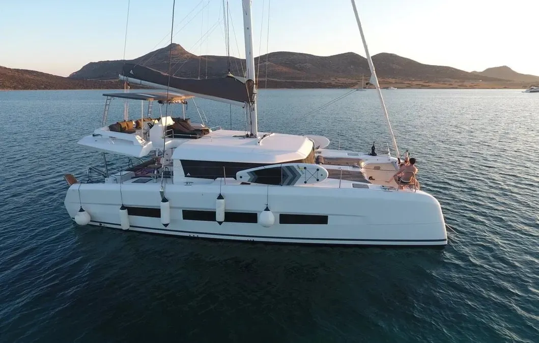 Exterior view of Blue Horizon - Skippered, a Dufour Catamaran 48 catamaran at Preveza, Greece