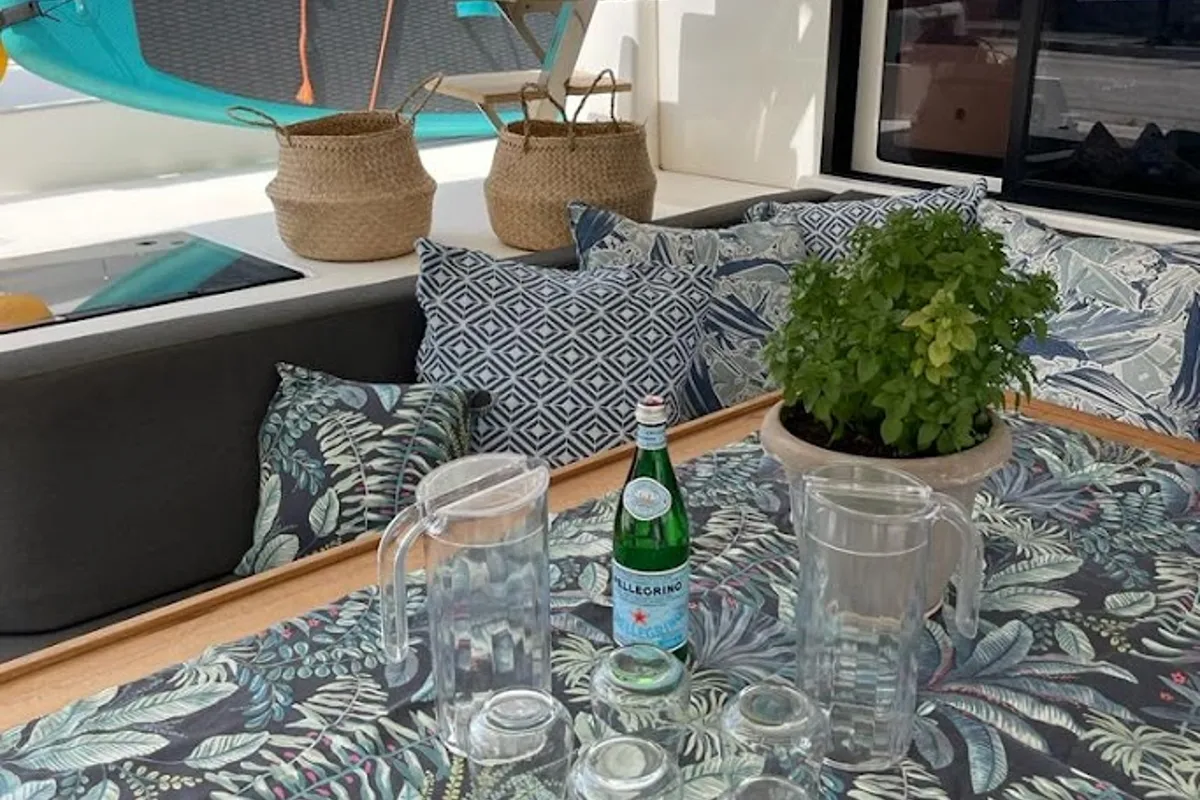 Deck of Blue Horizon - Skippered, a Dufour Catamaran 48 catamaran at Preveza, Greece