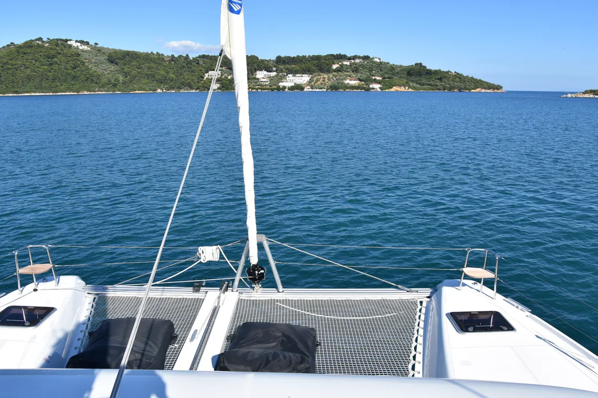 Deck of Lagoon 42, a catamaran at Athens, Greece