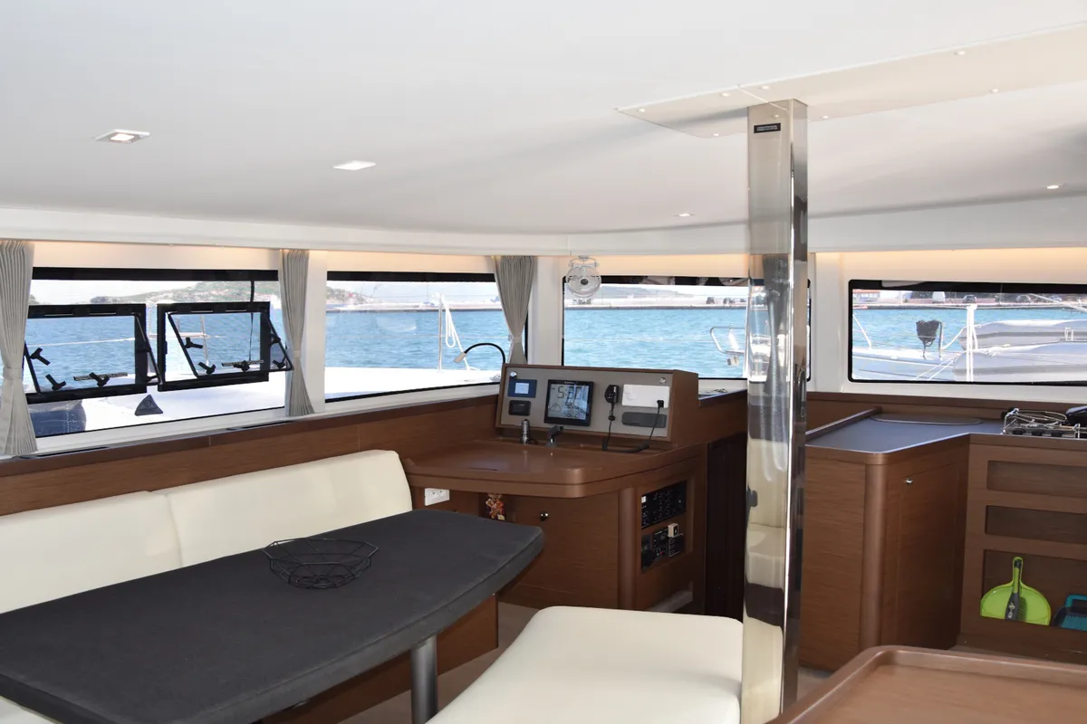 Salon of Lagoon 42, a catamaran at Athens, Greece