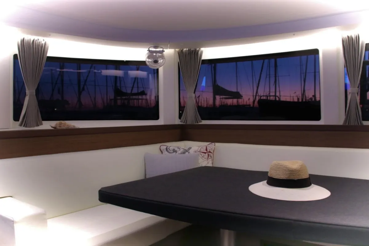 Salon of Lagoon 42, a catamaran at Athens, Greece