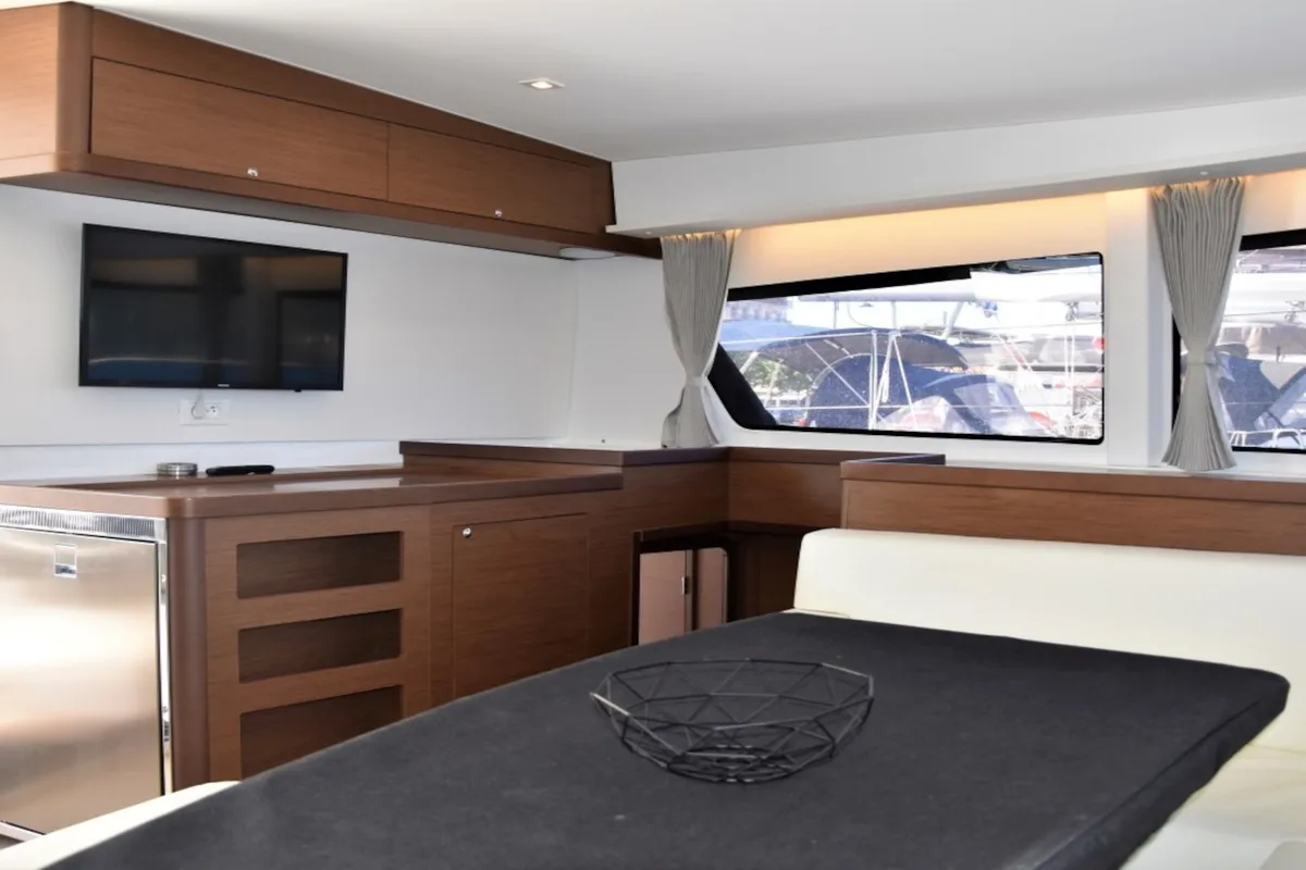 Salon of Lagoon 42, a catamaran at Athens, Greece