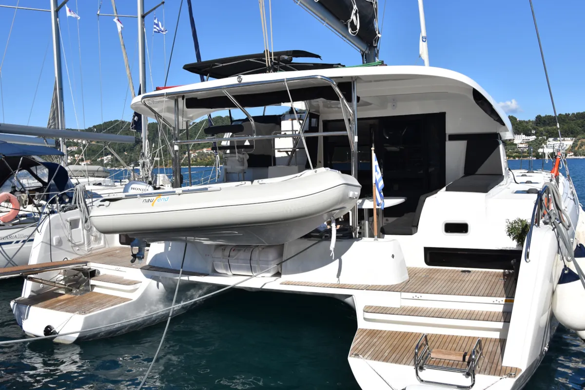 Exterior view of Lagoon 42, a catamaran at Athens, Greece