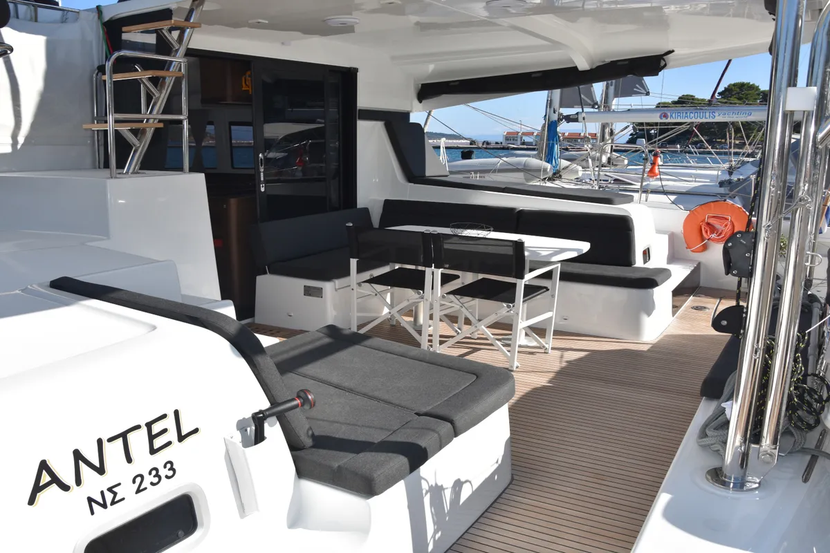 Deck of Lagoon 42, a catamaran at Athens, Greece
