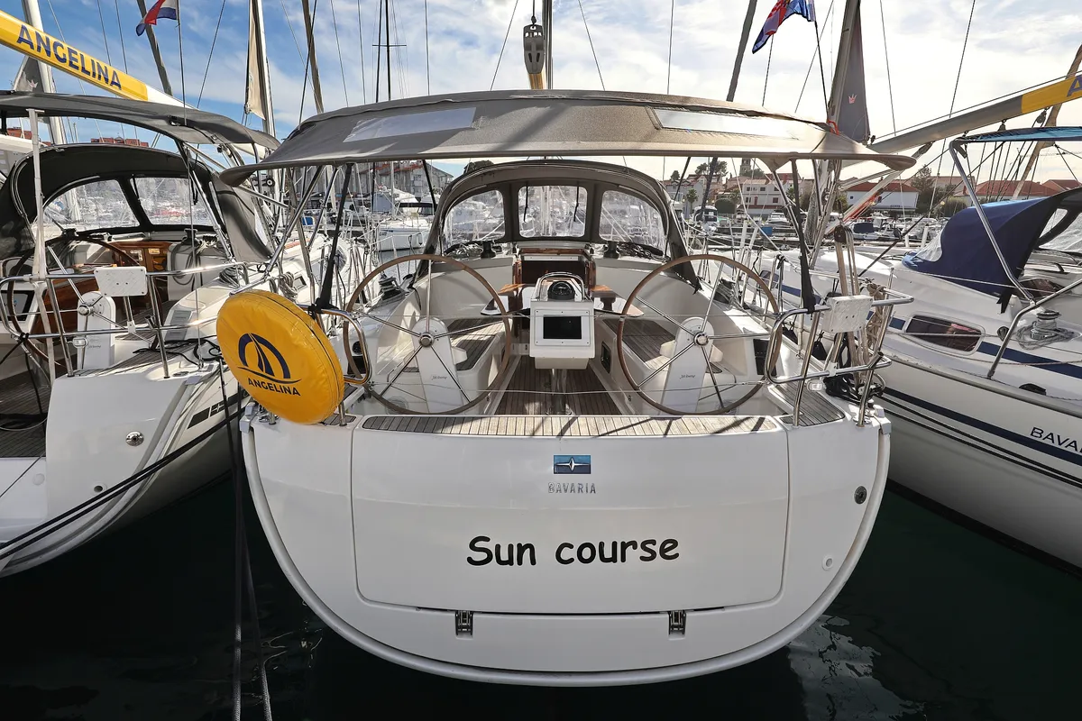 Exterior view of Sun Course, a Bavaria Cruiser 37 sailboat at Grad Biograd na Moru, Croatia