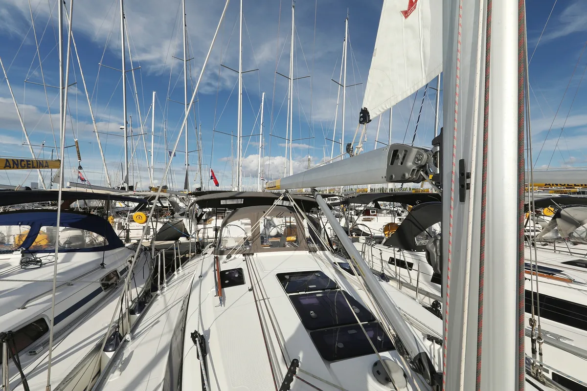Deck of Sun Course, a Bavaria Cruiser 37 sailboat at Grad Biograd na Moru, Croatia