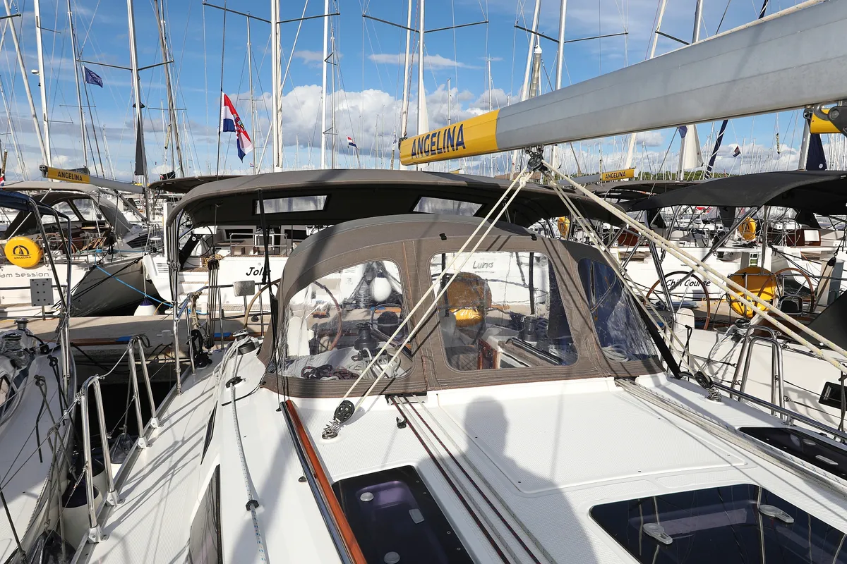 Deck of Sun Course, a Bavaria Cruiser 37 sailboat at Grad Biograd na Moru, Croatia