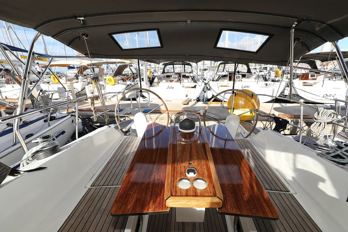 Cockpit of Sun Course, a Bavaria Cruiser 37 sailboat at Grad Biograd na Moru, Croatia