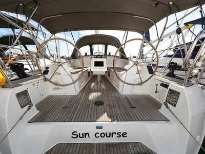 Cockpit of Sun Course, a Bavaria Cruiser 37 sailboat at Grad Biograd na Moru, Croatia