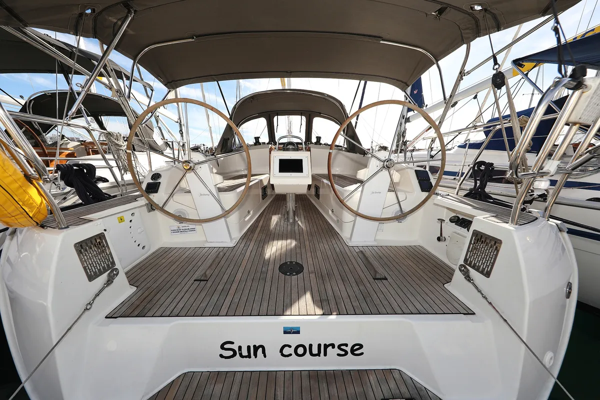 Cockpit of Sun Course, a Bavaria Cruiser 37 sailboat at Grad Biograd na Moru, Croatia