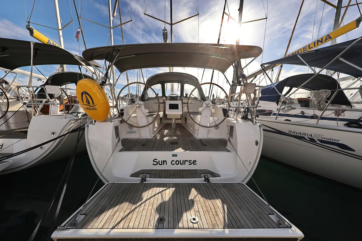 Exterior view of Sun Course, a Bavaria Cruiser 37 sailboat at Grad Biograd na Moru, Croatia
