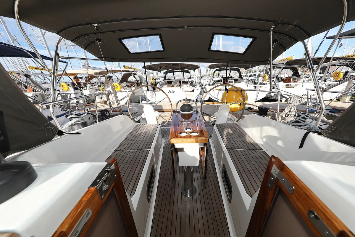 Cockpit of Sun Course, a Bavaria Cruiser 37 sailboat at Grad Biograd na Moru, Croatia
