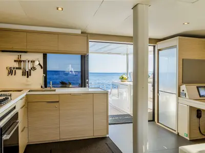 Galley of VALIUM 55, a Lagoon 55 catamaran at Municipal Unit of Nea Peramos, Greece