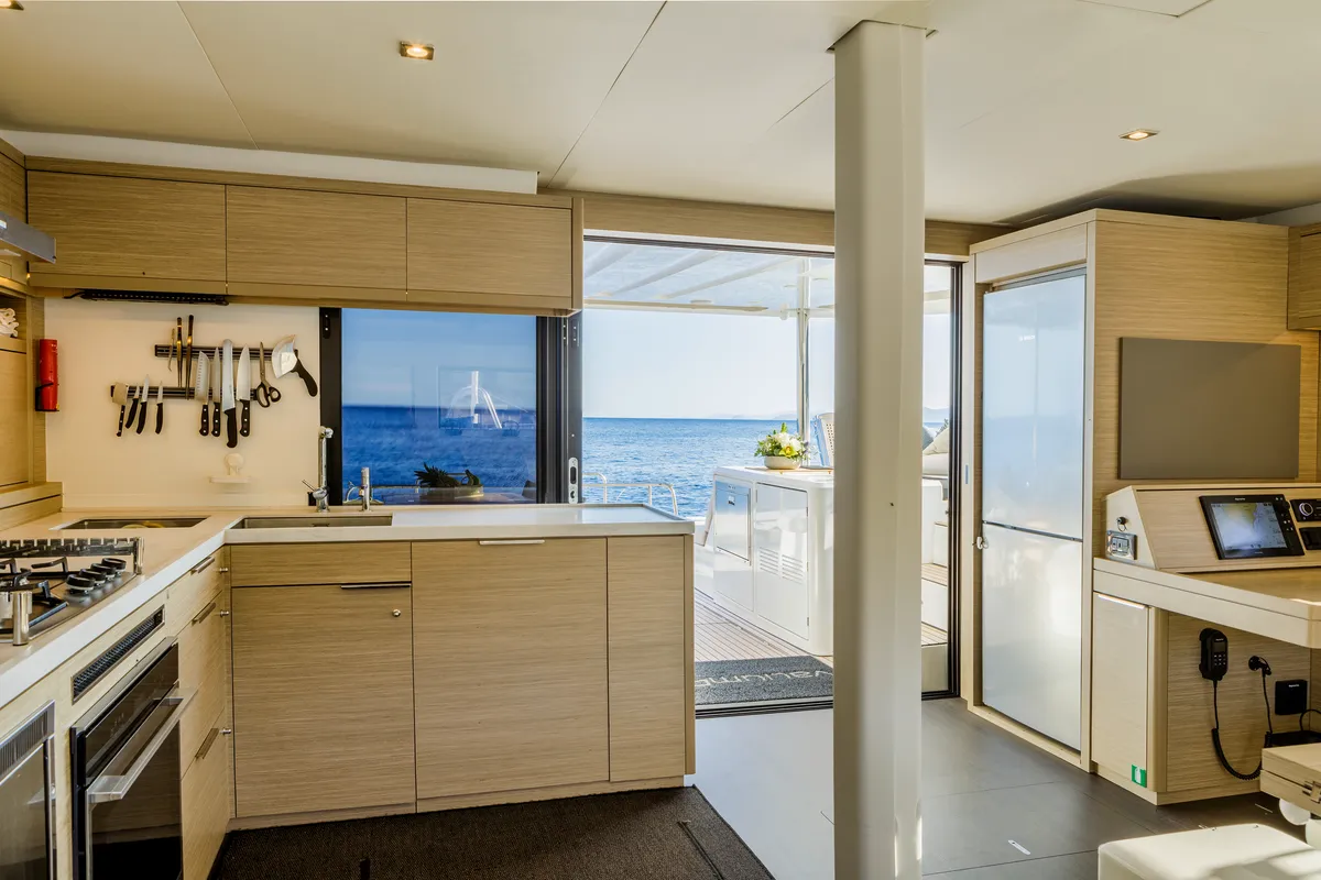 Galley of VALIUM 55, a Lagoon 55 catamaran at Municipal Unit of Nea Peramos, Greece