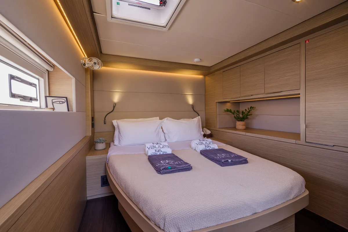 Cabin on VALIUM 55, a Lagoon 55 catamaran at Municipal Unit of Nea Peramos, Greece